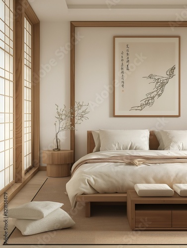 Frame mockup, modern and oriental hanok bedroom home interior