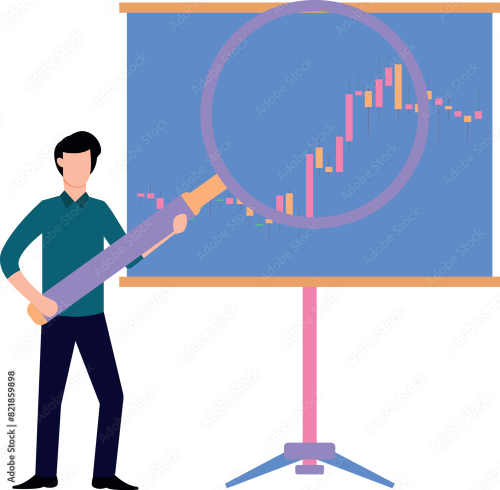 The boy is analyzing the data.