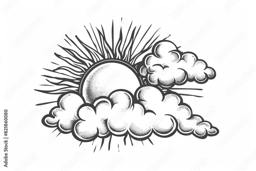 Sun and cloud Partly sunny, Weather icon, simple vector svg illustration, hand drawn black and white, isolated on white background Sun and cloud Partly sunny, Weather icon, simple vector svg illustration, hand drawn black and white, isolated on white background
