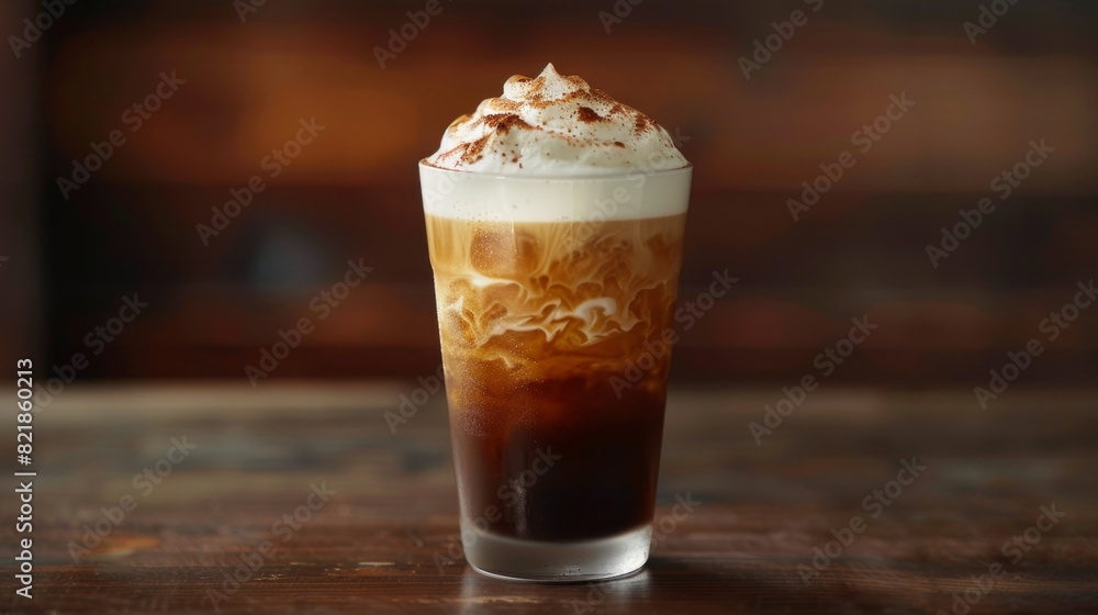 Indulgent Cold Brew Coffee with Sweet Cold Foam on Wooden Table - Perfect Cafe Menu Delight Indulgent Cold Brew Coffee with Sweet Cold Foam on Wooden Table - Perfect Cafe Menu Delight