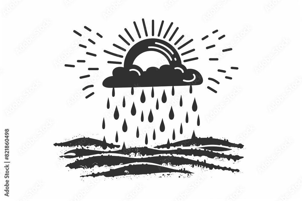 Obraz premium Sun and rain Rainy, Weather icon, simple vector svg illustration, hand drawn black and white, isolated on white background 