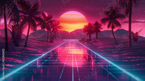 Neon Dusk Palm Promenade