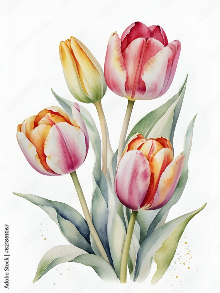 Tulip flowers watercolor on white background Tulip flowers watercolor on white background
