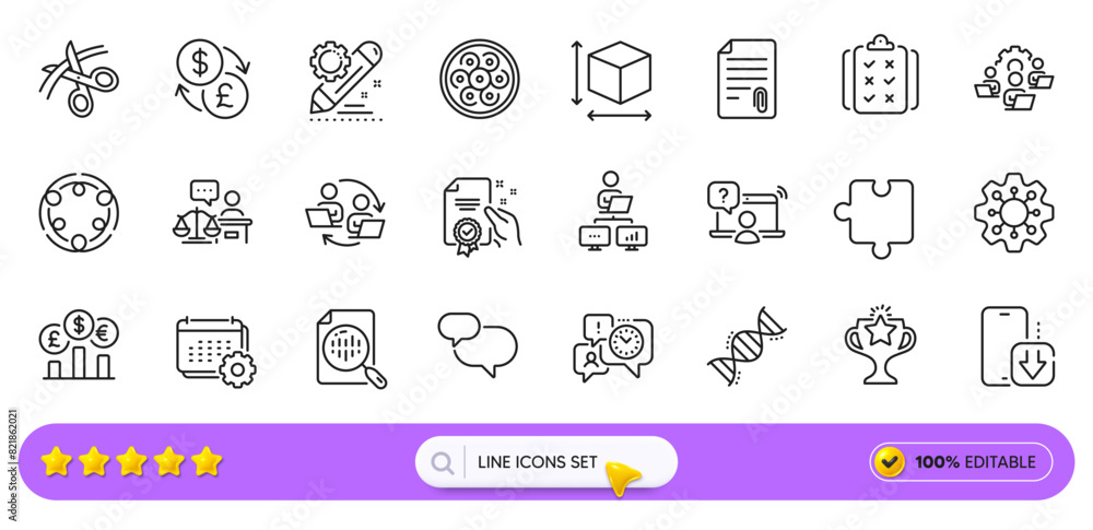 Currency exchange, Chat message and Court judge line icons for web app. Pack of Online question, Attachment, Victory pictogram icons. Time management, Currency rate, Teamwork process signs. Vector Currency exchange, Chat message and Court judge line icons for web app. Pack of Online question, Attachment, Victory pictogram icons. Time management, Currency rate, Teamwork process signs. Vector