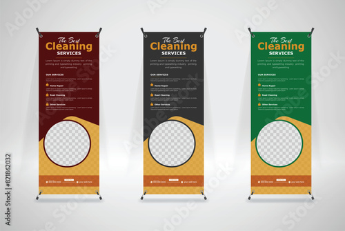 Hand drawn cleaning service awesome x banner stands design template
