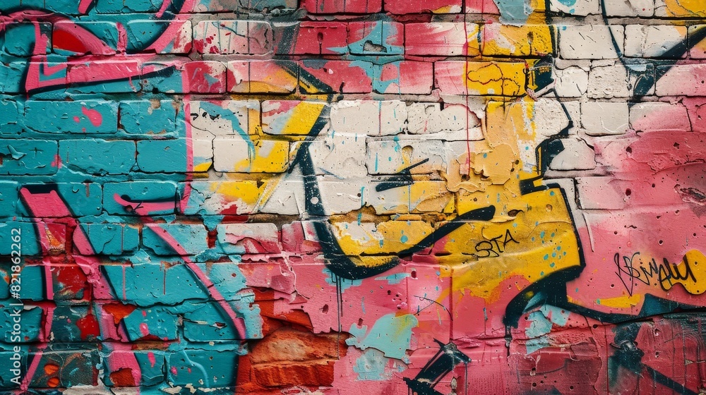 Spray paint meets brick wall in this street art scene, where vivid colors and bold designs convey a message of creativity and freedom. The artwork breathes new life into the urban environment. Spray paint meets brick wall in this street art scene, where vivid colors and bold designs convey a message of creativity and freedom. The artwork breathes new life into the urban environment.