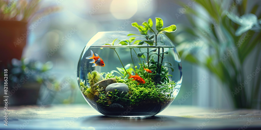 Miniature Aquatic Wonderland in Fishbowl Miniature Aquatic Wonderland in Fishbowl