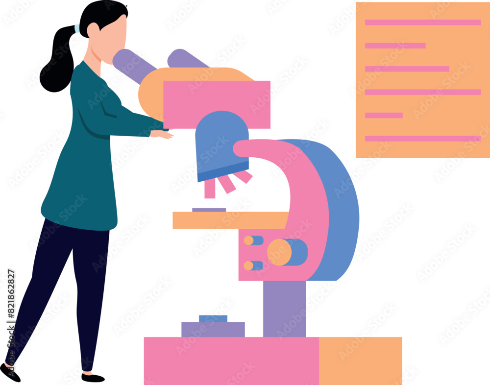 The girl is doing research under the microscope. The girl is doing research under the microscope.