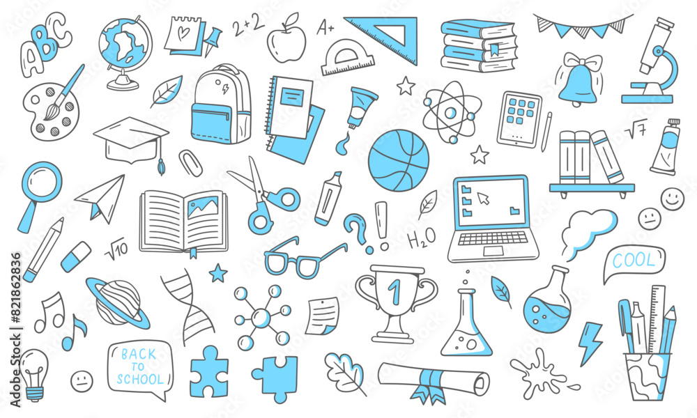 Back to school doodles. School supplies and educational elements. Hand-drawn vector illustrations isolated on a white background. Back to school doodles. School supplies and educational elements. Hand-drawn vector illustrations isolated on a white background.