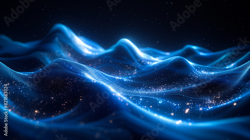 Cosmic waves in a starry expanse  flowing with the glow of a bioluminescent blue - Generative AI