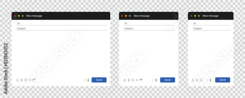 Mail window template set for laptop, tablet and phone. Internet mail frame. Vector EPS 10
