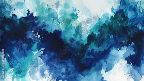 Abstract blue and green emerald watercolor painted texture background 
