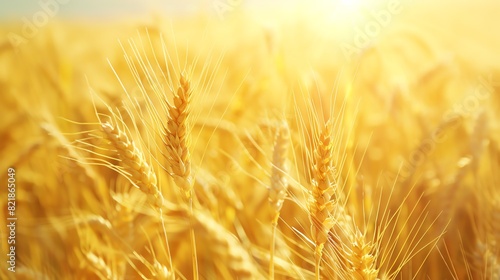 A golden field of wheat swaying in the gentle breeze  bathed in the warm sunlight.