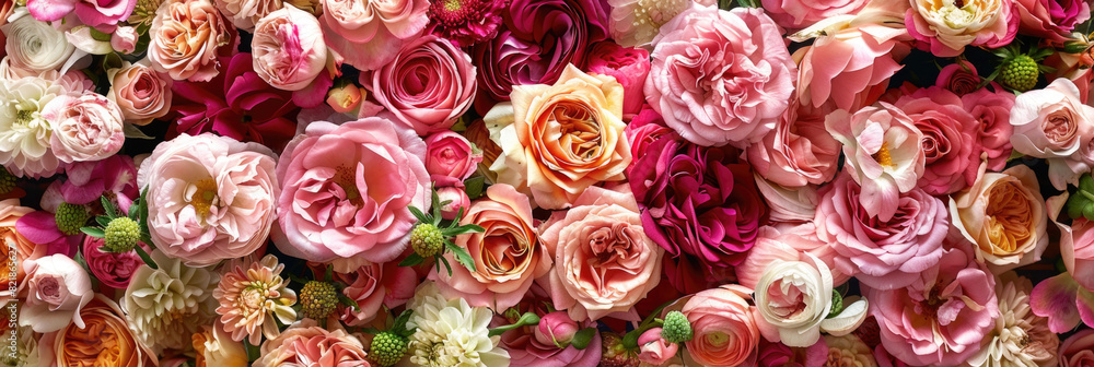 Various flowers creatively displayed on a wall, adding color and vibrancy to the space Various flowers creatively displayed on a wall, adding color and vibrancy to the space