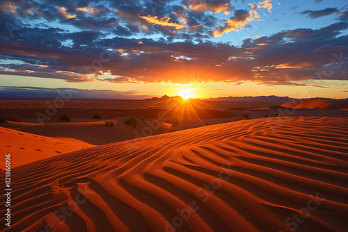 Sunset over the sand dunes  Sahara Desert  Morocco  Africa 