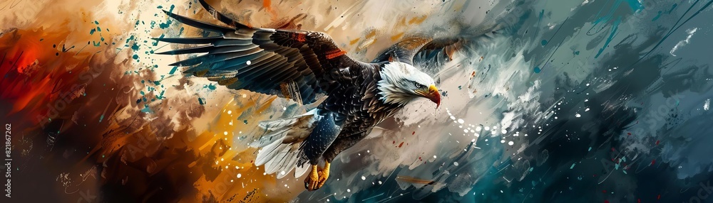 Fototapeta premium Digital Painting Series Create a series of digital paintings depicting symbolic representations of freedom and independence, such as soaring eagles, open landscapes, and individuals breaking chains or