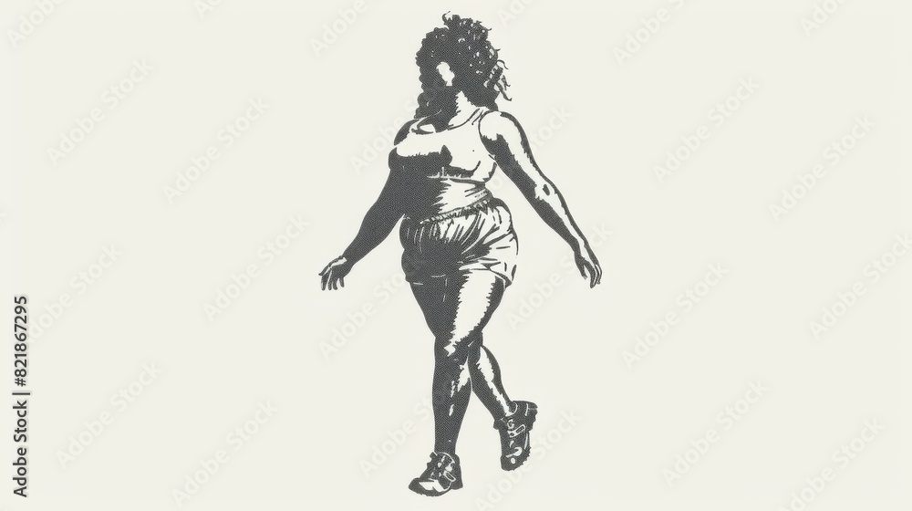 Illustration of a confident plus-size woman in athletic wear performing a flexible movement. Illustration of a confident plus-size woman in athletic wear performing a flexible movement.