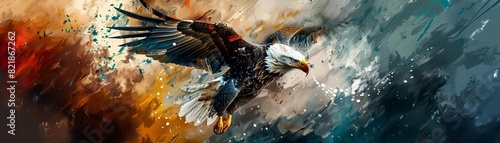 Digital Painting Series Create a series of digital paintings depicting symbolic representations of freedom and independence, such as soaring eagles, open landscapes, and individuals breaking chains or photo