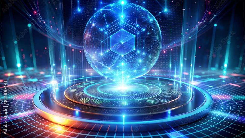 Obraz premium Futuristic Hologram: Digital holographic patterns with glowing effects, ideal for cutting-edge and sci-fi designs. 