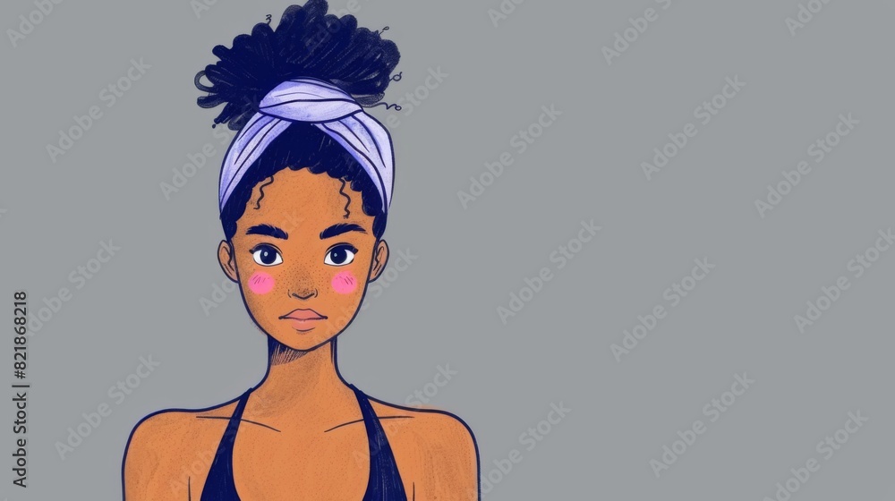 An illustration of an African female athlete with a towel around her neck, looking forward. An illustration of an African female athlete with a towel around her neck, looking forward.