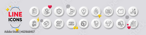 Microphone, Swipe up and Timer line icons. White buttons 3d icons. Pack of Ph neutral, Puzzle, Medical mask icon. Coronavirus, Fingerprint, Milestone pictogram. Vector