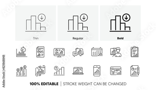 Charts and graphs, Presentation and Report. Graph line icons. Analytics linear icon set. Line icons set. Vector