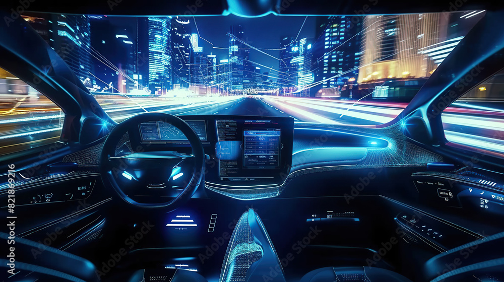 Autonomic vehicle. autonomous vehicle. the head-up display. technology for automobiles. generative ai Autonomic vehicle. autonomous vehicle. the head-up display. technology for automobiles. generative ai
