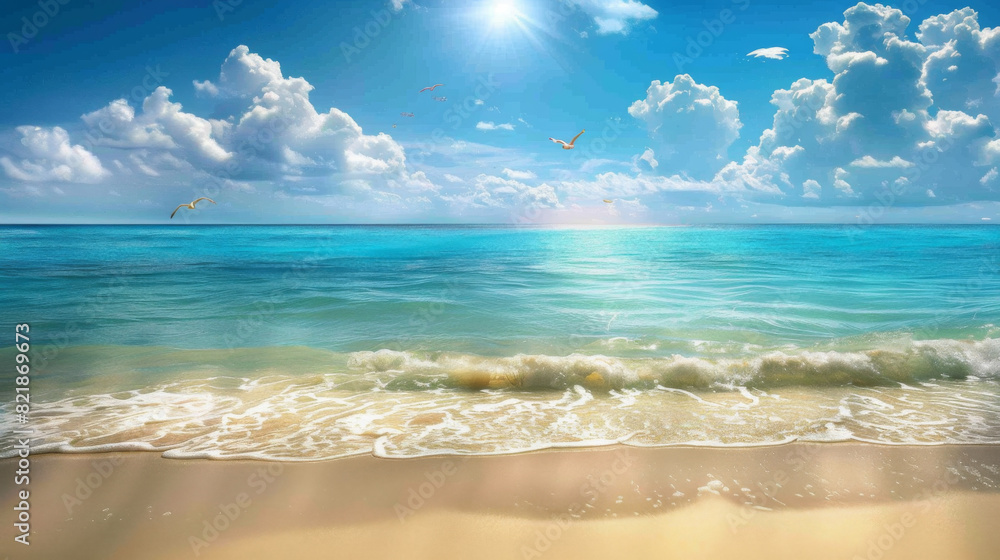 beach with blue sky. tropical beach panorama, seascape with a wide horizon, showcasing the beautiful expanse of the sky meeting the sea beach with blue sky. tropical beach panorama, seascape with a wide horizon, showcasing the beautiful expanse of the sky meeting the sea