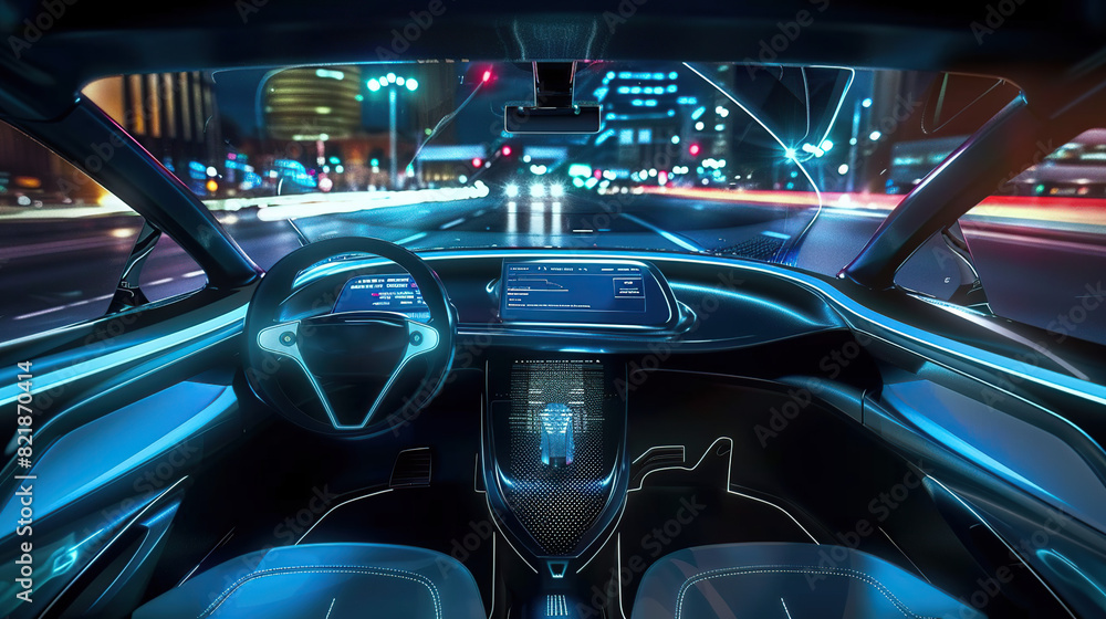 Autonomic vehicle. autonomous vehicle. the head-up display. technology for automobiles. generative ai Autonomic vehicle. autonomous vehicle. the head-up display. technology for automobiles. generative ai