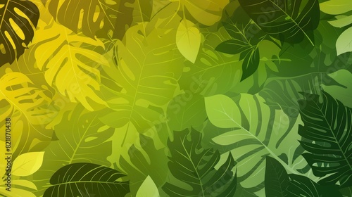 Tropical leaves transitioning in shades of green from dark to light  providing a fresh and modern background with space for text or patterns
