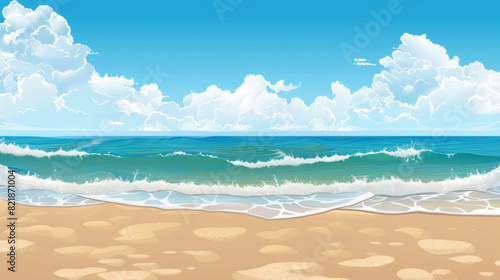 a painting of a beach with waves coming in to shore
