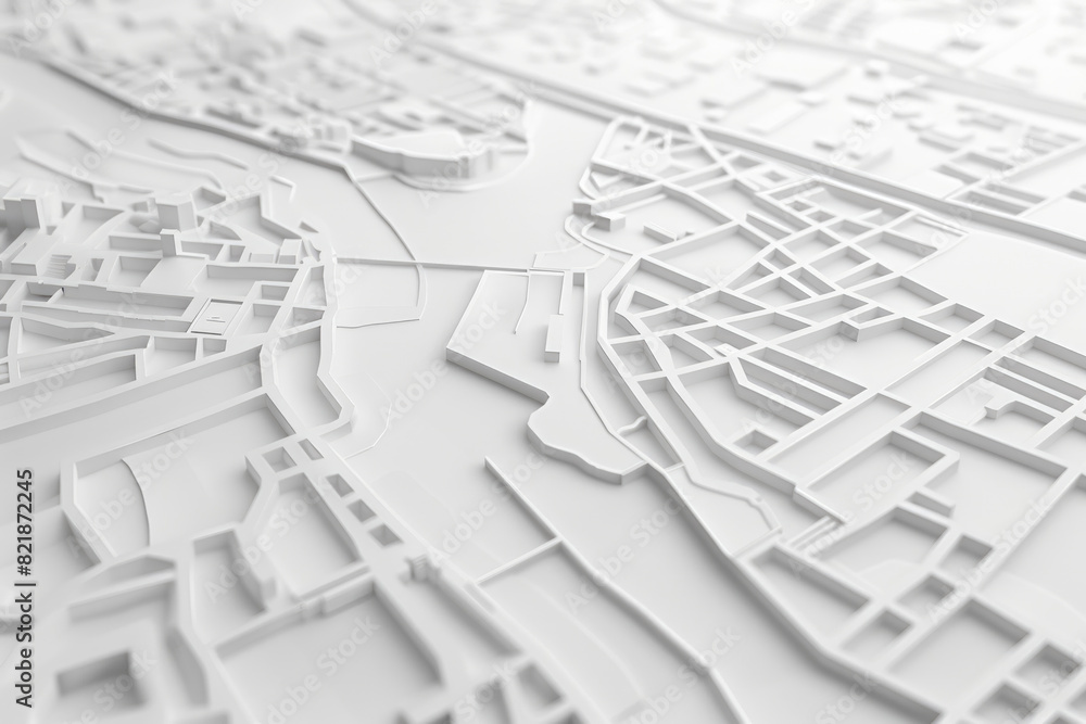 Close-up view of a detailed miniature city model showing buildings, roads, and landmarks Close-up view of a detailed miniature city model showing buildings, roads, and landmarks
