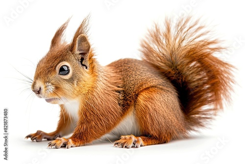 Eurasian red squirrel isolated on white background photo