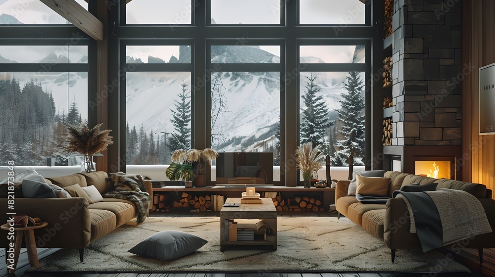 Cozy Café Interior with Elegant Furniture and Warm Lighting
