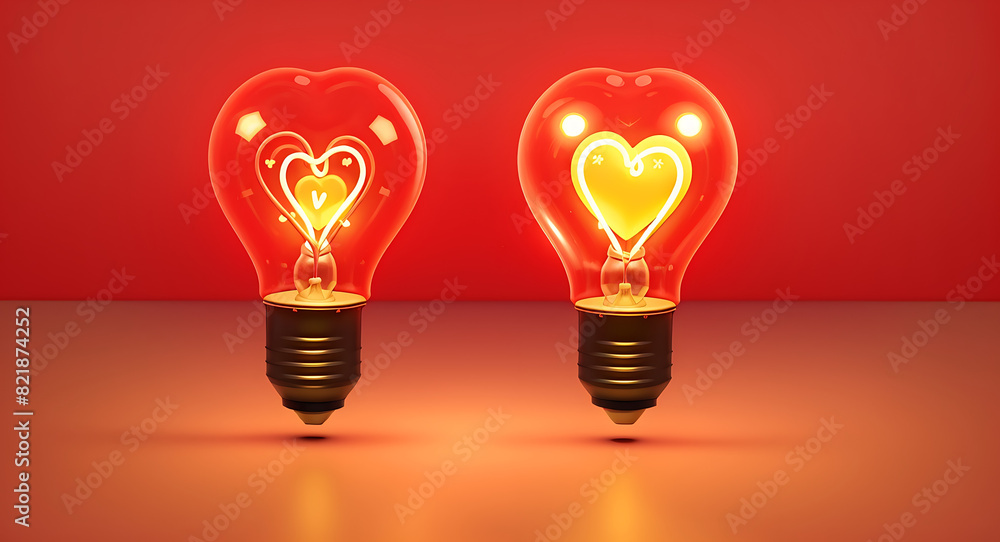 A Light bulb with a heart shape glowing filament placed on a red background with copy space, Valentine day love making concept
A Light bulb with a heart shape glowing filament placed on a red background with copy space, Valentine day love making concept