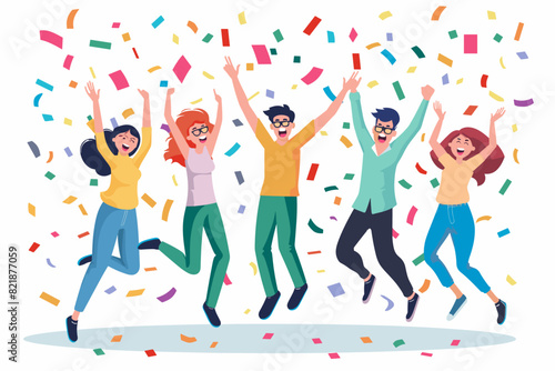 Ecstatic Winners Celebrate Lottery or Contest Victory, Confetti and Cash Prize