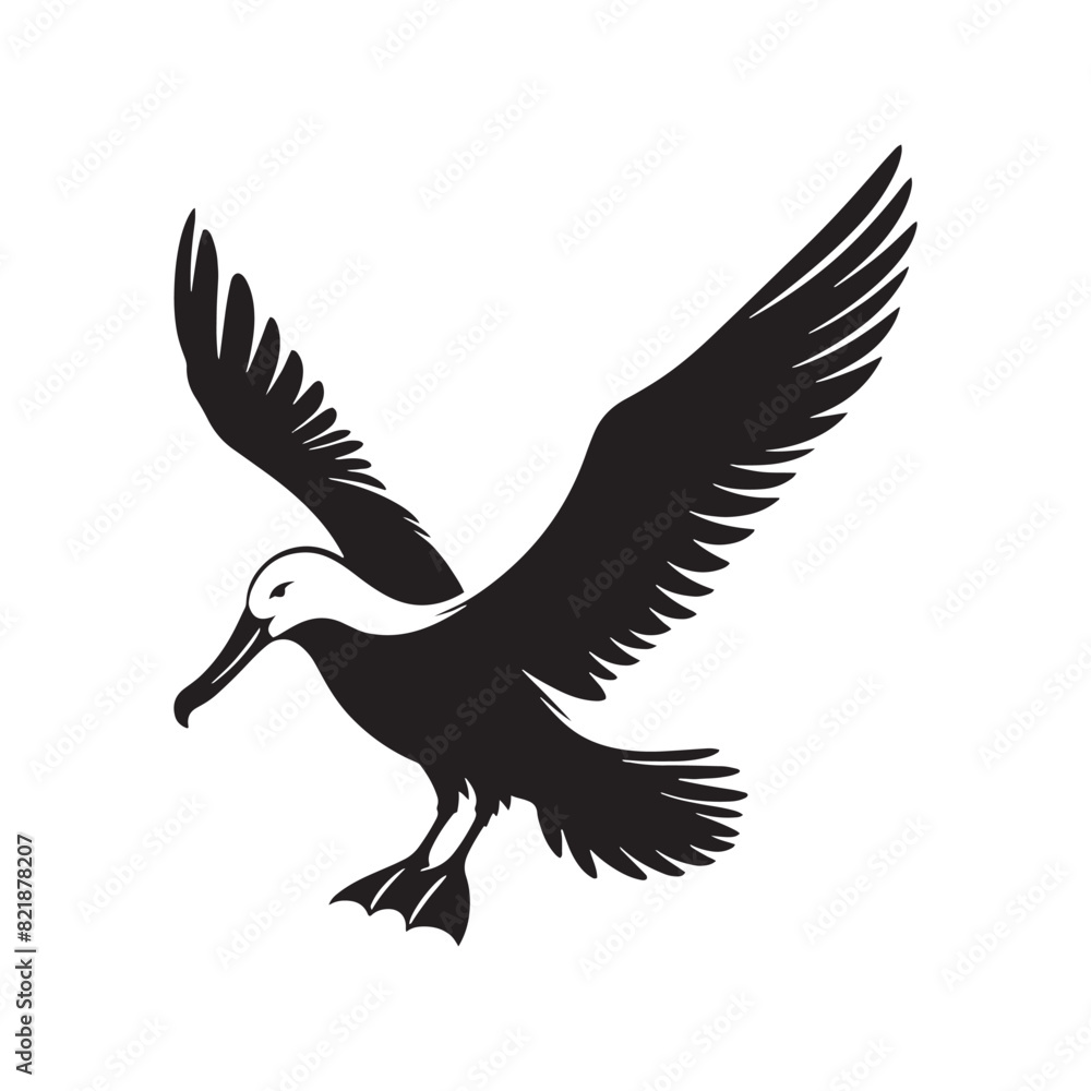 Obraz premium Albatross Silhouette: Black Vector Art Capturing the Majestic Grace and Elegance of These Iconic Seabirds - Minimalist Albatross Vector - Albatross Illustration - Seabird Silhouette.