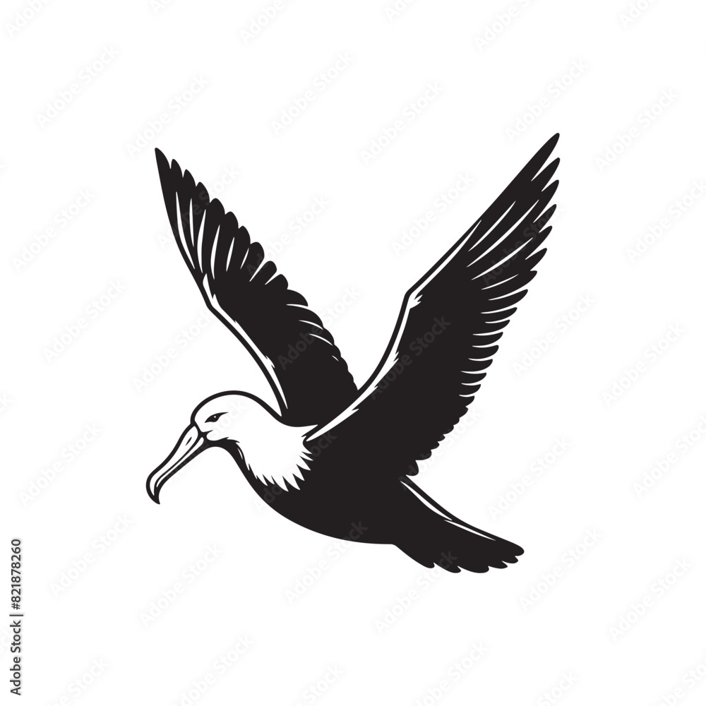 Fototapeta premium Albatross Silhouette: Black Vector Art Capturing the Majestic Grace and Elegance of These Iconic Seabirds - Minimalist Albatross Vector - Albatross Illustration - Seabird Silhouette.