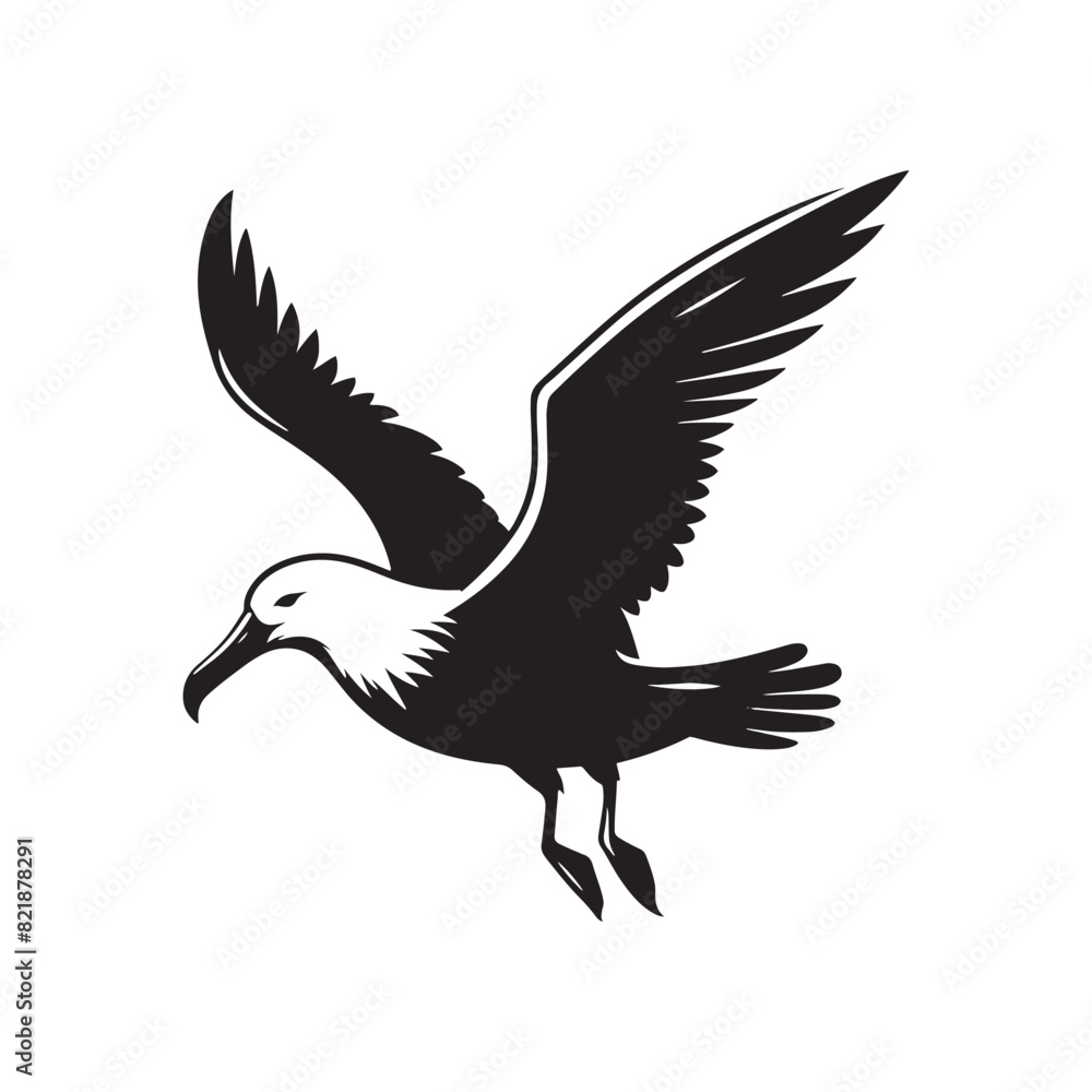 Fototapeta premium Albatross Silhouette: Black Vector Art Capturing the Majestic Grace and Elegance of These Iconic Seabirds - Minimalist Albatross Vector - Albatross Illustration - Seabird Silhouette.