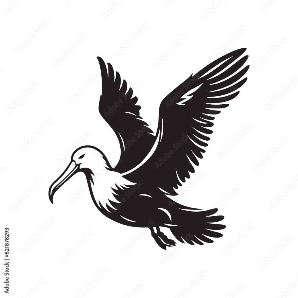 Albatross Silhouette: Black Vector Art Capturing the Majestic Grace and Elegance of These Iconic Seabirds - Minimalist Albatross Vector - Albatross Illustration - Seabird Silhouette. Albatross Silhouette: Black Vector Art Capturing the Majestic Grace and Elegance of These Iconic Seabirds - Minimalist Albatross Vector - Albatross Illustration - Seabird Silhouette.