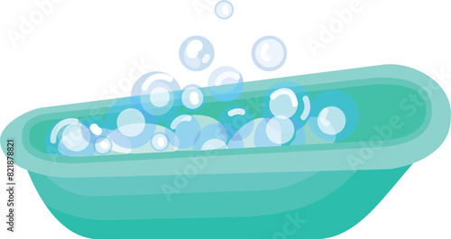 Vibrant illustration of a green bathtub full of soap bubbles, ideal for hygiene and bathroom themes