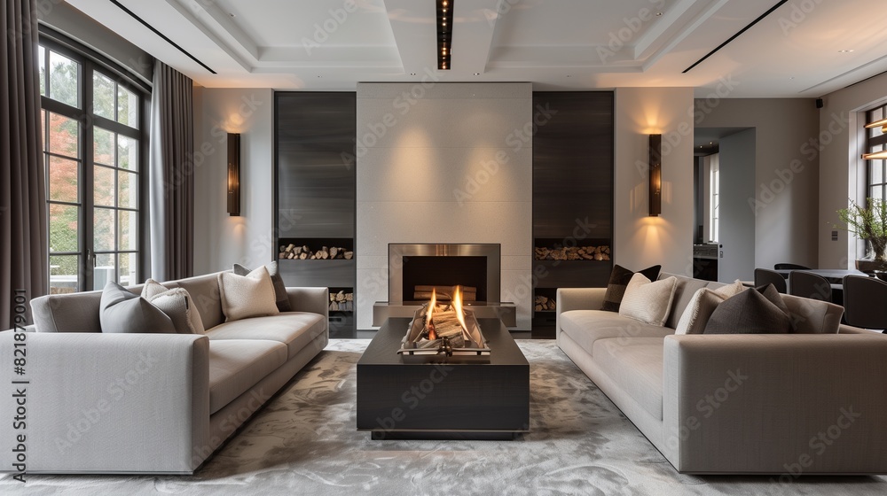 Fototapeta premium A contemporary living room with an emphasis on symmetry