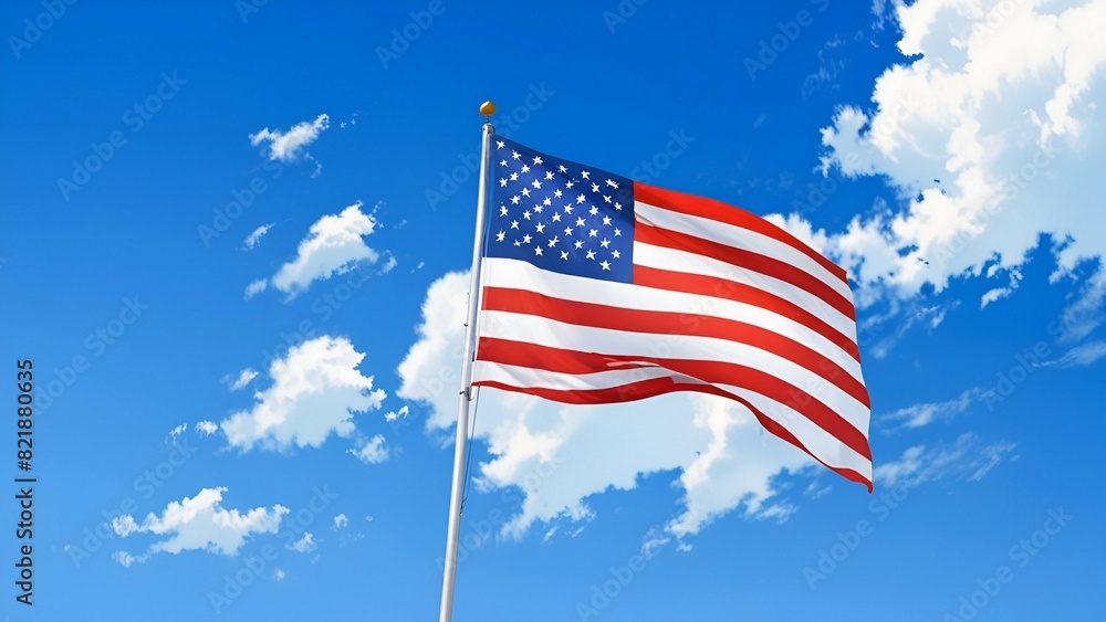 American flag on a background with sky, Memorial Day, 4th of July.