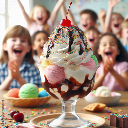 il gelato più delizioso del mondo su sfondo bi bimbi felici photo