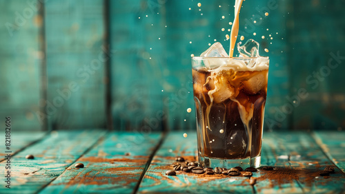 Cold Brew Coffee with Ice on Rustic Table