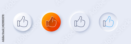 Like line icon. Neumorphic, Orange gradient, 3d pin buttons. Thumbs up sign. Positive feedback, social media symbol. Line icons. Neumorphic buttons with outline signs. Vector