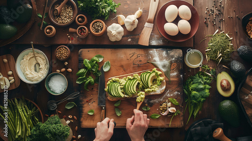 Someone spreading avocado on toast photo