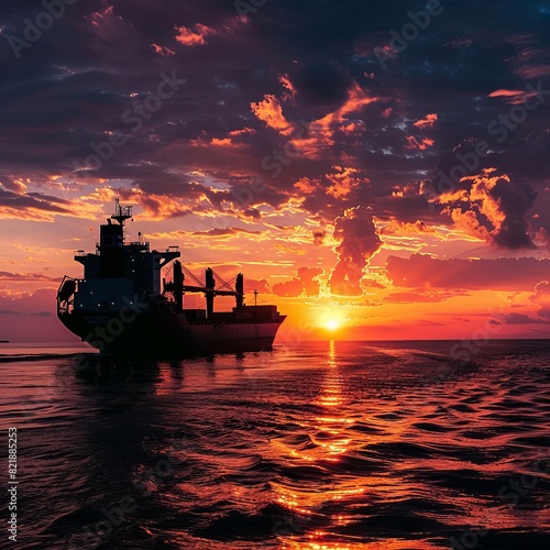 a silhouette of a cargo ship