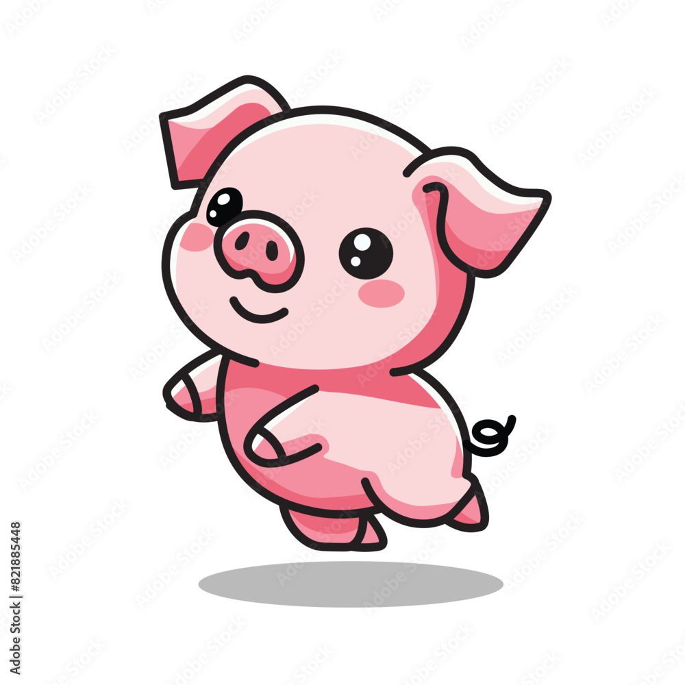 Illustration Vector Graphic Cartoon of a Small Pig in Mid-Jump, Featuring Fine Details on Its Curly Tail, Tiny Hooves, and Joyful Expression Illustration Vector Graphic Cartoon of a Small Pig in Mid-Jump, Featuring Fine Details on Its Curly Tail, Tiny Hooves, and Joyful Expression