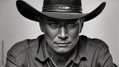 A black cowboy hat with silver studs and a brown leather band. photo